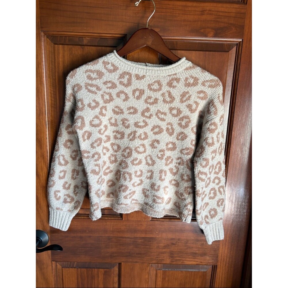 Pink Rose Cream Sweater with Tan Leopard Print- Women's XS